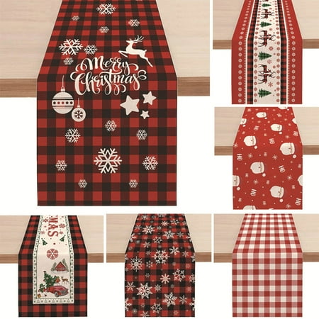 

Table Runner Eye-catching Washable Durable Soft Christmas Snowflake Plaid Pattern Table Cloth for Kitchen