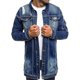 thumbnail image 1 of brillar Chaqueta vaquera larga para hombre Chaqueta de abrigo desgastada de manga larga con bolsillos, 1 of 3