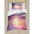 thumbnail image 3 of Sun Duvet Cover Set, Surreal Sky with Fluffy Clouds Dreamy Horizon Tranquility Panorama, Decorative 3 Piece Bedding Set with 2 Pillow Shams, Queen Size, Pale Pink Pale Blue, by Ambesonne, 3 of 3