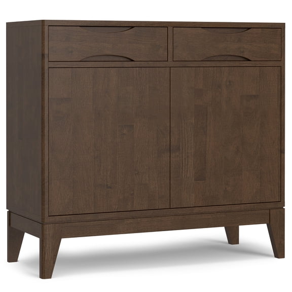Simpli Home Harper 40 inch Wide Solid Wood Mid Century Modern Entryway Storage Cabinet in Walnut Brown
