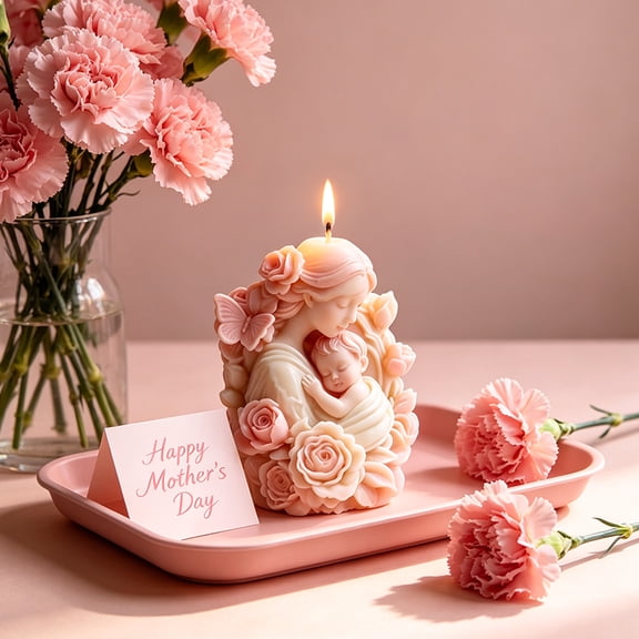 JDH Silicone Mother and Baby Rose Silicone Candle Mold, 3D Sculpted DIY Mold for Mother's Day Aromatherapy Candles, Soap, Plaster Crafts