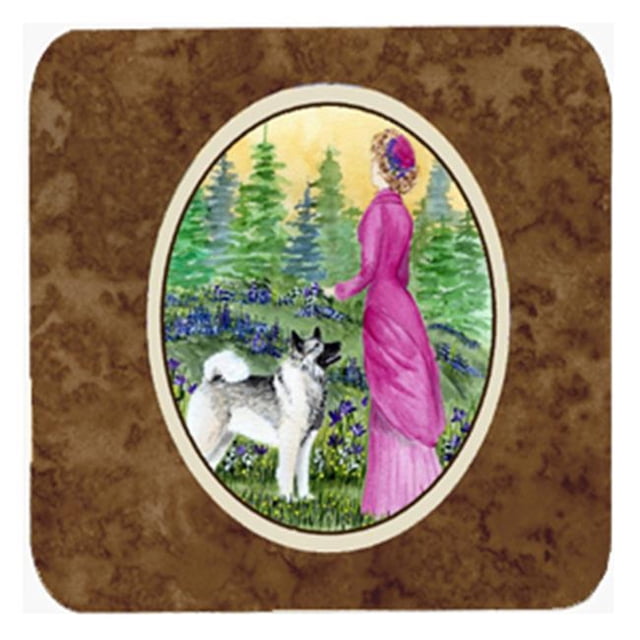 Lady With Her Norwegian Elkhound Foam Coasters - Set 4 Set Of 4