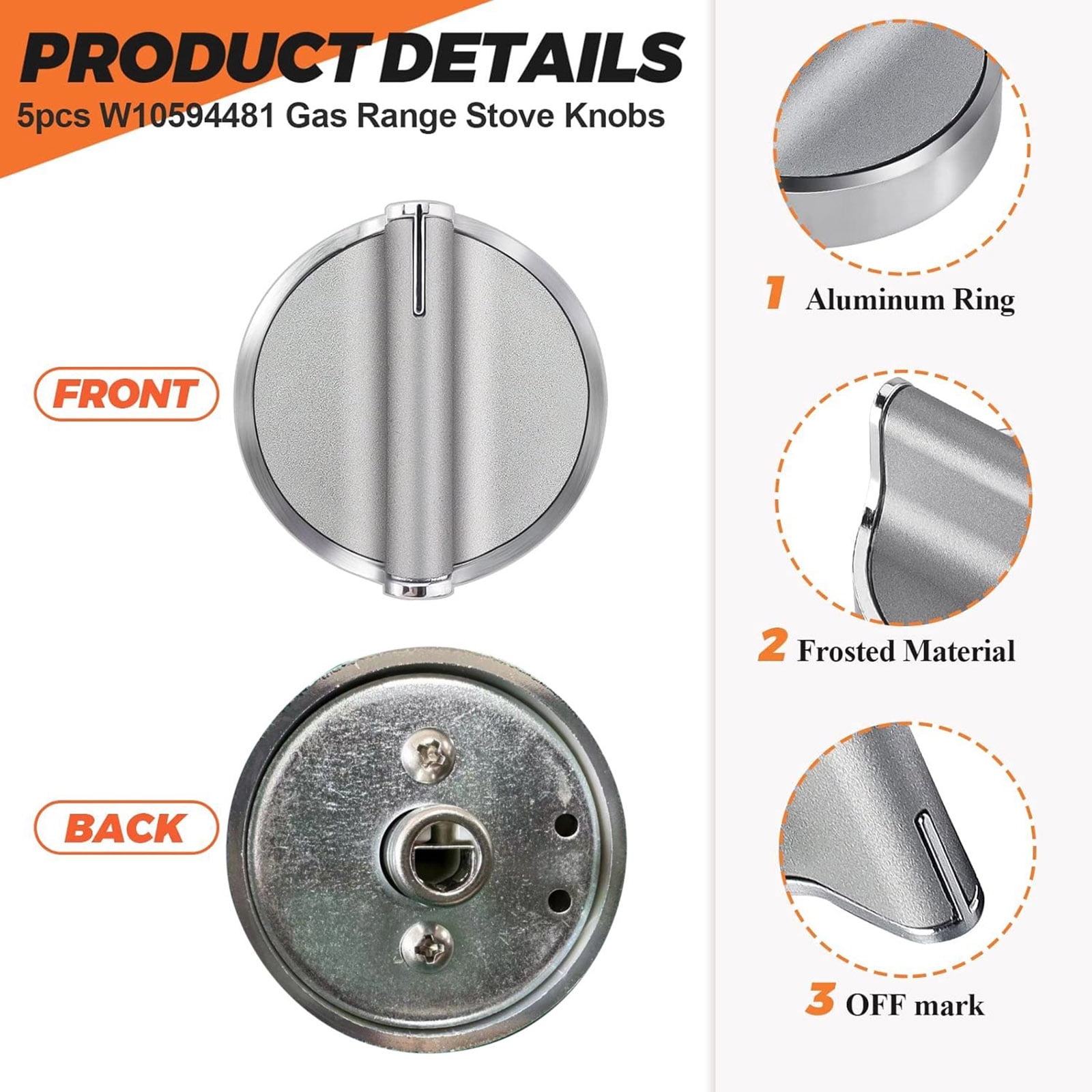 TAPDRA Replacement Gas Range Knob WPW10594481 for Whirlpool Stoves Durable Stainless Steel and Metal Build