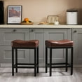 thumbnail image 2 of CONCETTA Set of 4 Bar Stools - 24in Counter Height, Metal Base & PU Leather Seats, Brown, 2 of 7