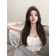 thumbnail image 1 of VISgogo Blusas de punto de verano para mujer, cuello cuadrado acanalado sólido, manga corta, botones, camisetas delgadas con ombligo VISgogo  moda, 1 of 2