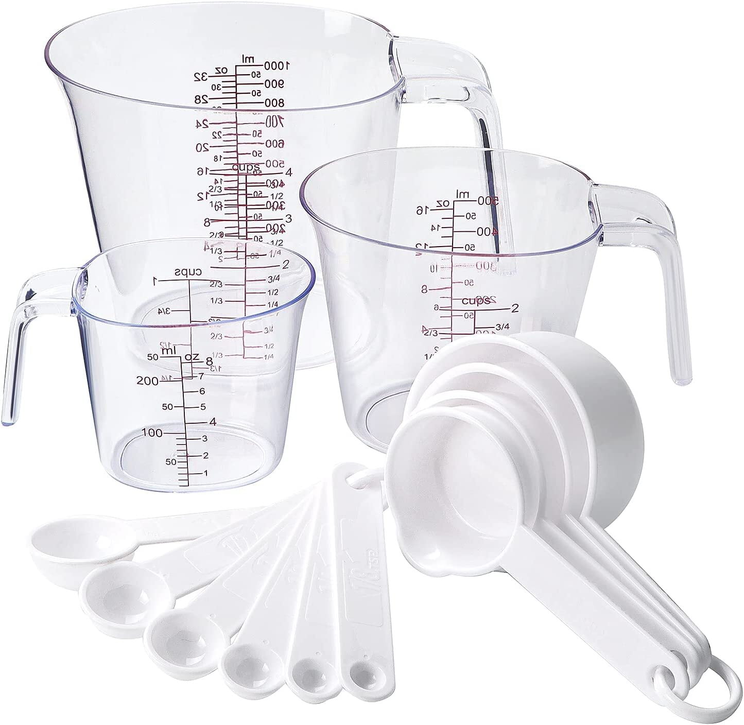 Bekith Measuring Cup Sets Spoon Set with 1 Scraper 1Funnel Plastic Cooking Kitchen Utensil BPA Free 9 Pieces 