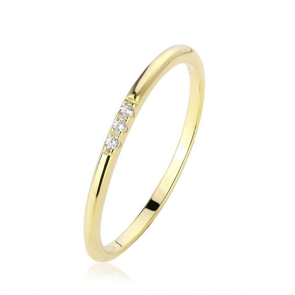 Jewelerix Dainty 3-Stone Diamond Moissanite Ring, Vermeil 14K Yellow Gold Ring, Engagement Thin Minimalist Stackable Band, Simple Everyday Wear Ring