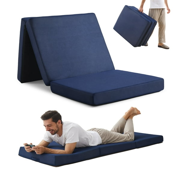 Jamdok 3Inch Trifold Mattress,Sleeping Mats for Adults,Memory Foam Folding Pad,Machine Washable Mesh Cover,Cot Size Floor Mattress Topper,Guest Bed,Camping