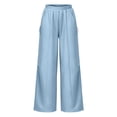 thumbnail image 5 of ZHYou No Boundarie Womens Oversized Sweatpants Elastic Waisted Wide Leg Baggy Fit Pull On Casual Pants with Drawstring Pockets,Light Blue,Size M, 5 of 7