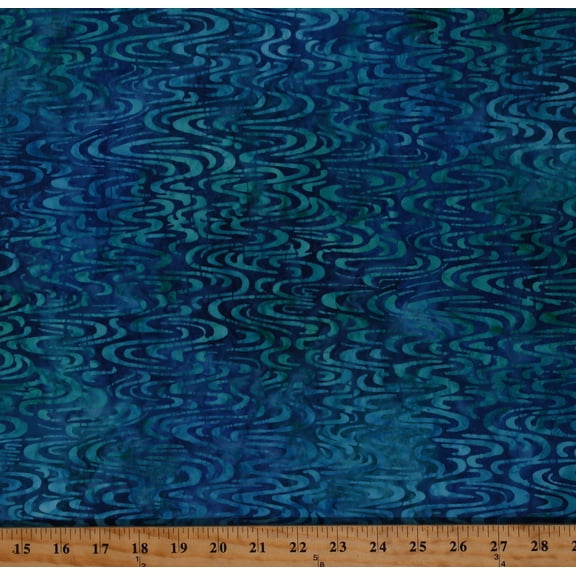 Cotton Batik Swirled Swirls Patterned Designed Blue and Green Cotton Batik Fabric Print by the Yard (3846S-1G)