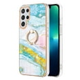 thumbnail image 2 of SaniMore for Samsung Galaxy S24 Ultra Case with 360 Degree Rotating Metal Ring Shockproof TPU Backplane Marble Pattern Luxury Fashion Anti-drop Cover For Galaxy S24 Ultra, Green/Pink, 2 of 4