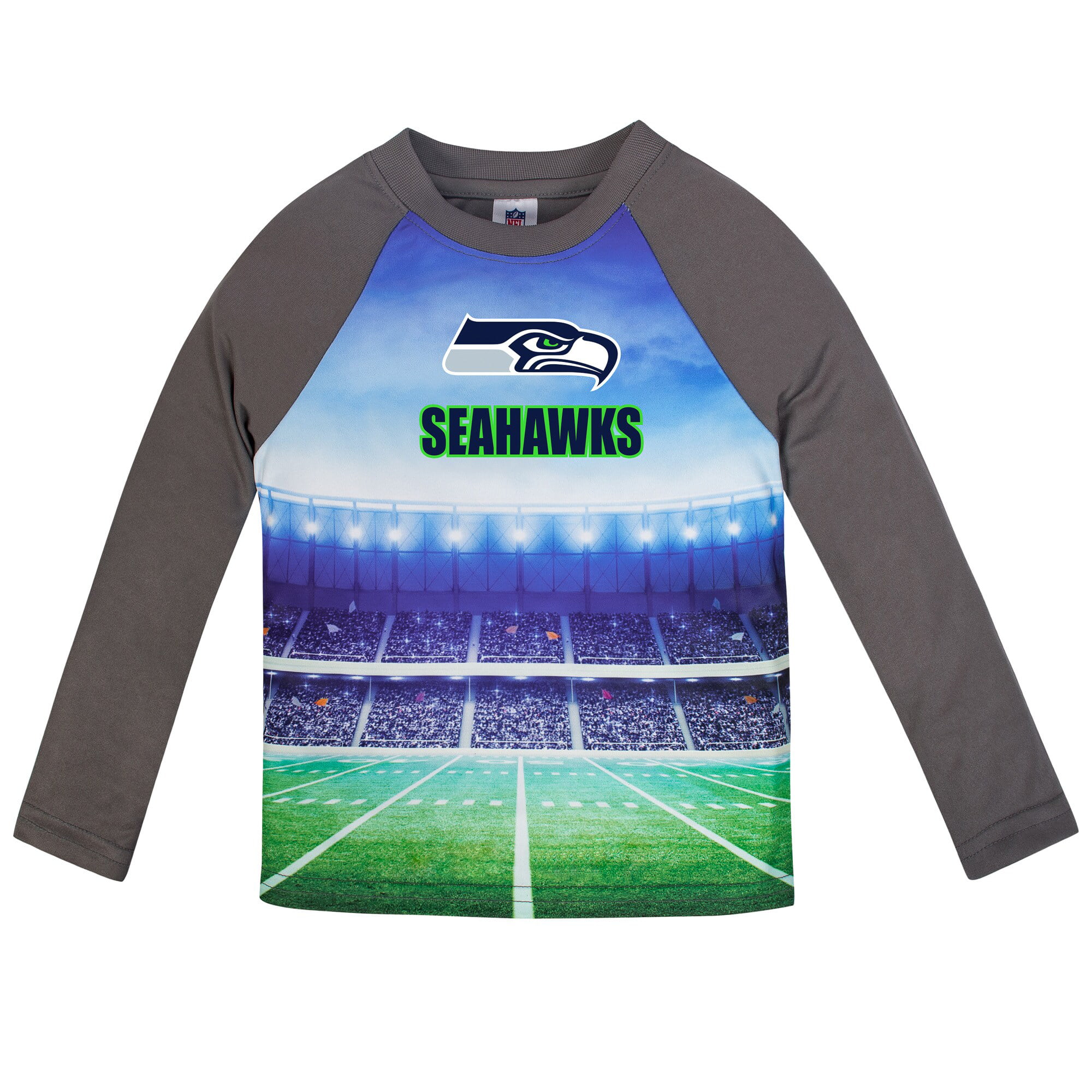 Seattle Seahawks Cut And Sew Long Sleeve T-Shirt Navy Mens Crew Neck 