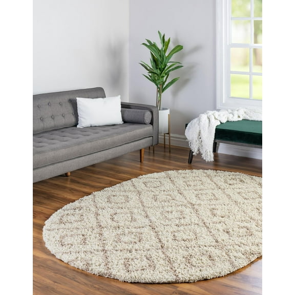 Unique Loom Trellis Shag Collection Area Rug - Ruth (5' 3" x 8' Oval Beige/Light Brown)