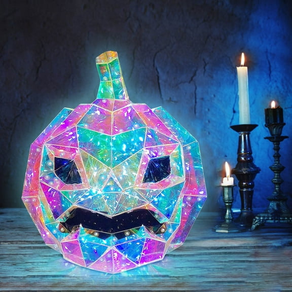 TOOPTY Scary Pumpkin LED Lights, Cute Glowing Pumpkin Decorations with Iridescent Finish for Horror Props, Halloween Home Display, and Spooky Party Themes,colour