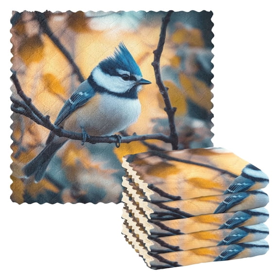 6 Pieces of Kitchen Towels 11x11Inch Kitchen Dish Cloths Kitchen Dish Towels Reuseable Cleaning Cloths Blue Cute Bird