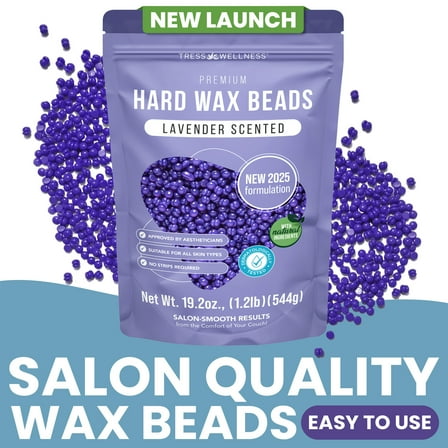 Tress Wellness Lavender Hard Wax Beads, Stripless Hair Removal Wax for Face and Body, 1.2 lb