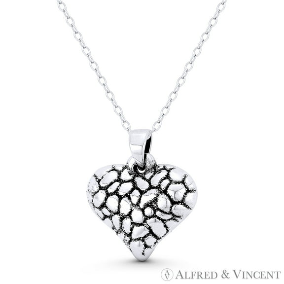 Stone Rubble Heart Charm 20x18mm (0.8x0.7in) Pendant & Chain Necklace in Oxidized .925 Sterling Silver