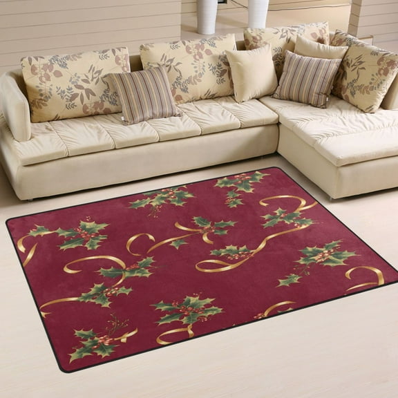 Christmas Holly Soft Polyester Area Rug 31''x20'', Non Slip, Memory Foam, Water Absorbent