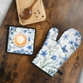 thumbnail image 5 of Blue Flowers and Butterflies Kitchen Oven Mitt and Pot Holder Sets 2 Pcs for Baking, Cooking and Grilling, Heat Resistant Up To 392 °F, 5 of 7