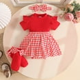 thumbnail image 5 of OSOLU Baby Girls Bodysuits Short Sleeve Plaid Newborn Infant Romper Dress With Headband Socks 3 Piece Set Stylish Onesie, 5 of 6