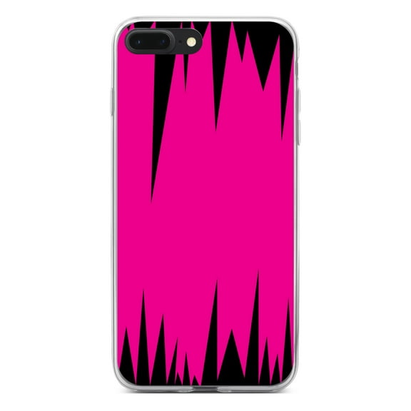 DistinctInk Clear Shockproof Hybrid Case for iPhone 7 PLUS / 8 PLUS (5.5" Screen) - TPU Bumper, Acrylic Back, Tempered Glass Screen Protector - Neon Pink Black Spikes