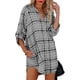 thumbnail image 1 of Camisa a cuadros para mujer, cuello en V, manga larga extragrande, longitud midi, blusa con bloques de color a cuadros para mujer, gris XL, 1 of 6