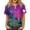 Purple, variant on Women’s Halloween Handprint Graphic Henley Button Neck Short Sleeve Cotton Linen Shirt with Chest Pocket Casual Fit
