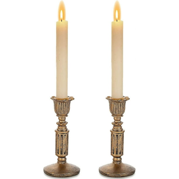 Candelabro vintage para velas cónicas, candelabro antiguo de poliresina de bronce envejecido, juego de 2 para velas cónicas, para mesa de repisa de la habitación del hogar