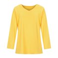 thumbnail image 4 of YWDJ Graphic Tees for Women Trendy Women's Casual V-Neck Long Sleeve Solid Loose Shirt Blouse Tops Yellow M, 4 of 8