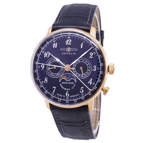Zeppelin Reloj de Pulsera Serie LZ 129 Hindenburg de 22 mm, Elegante, de Acero Inoxidable y Piel para Hombre, Multicolor