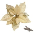 thumbnail image 4 of Billuyoard 15 Uds. De flores artificiales de Navidad, adornos de árbol de Navidad con purpurina hueca, flor falsa, decoraciones de Año Nuevo de Kits de decoración para fiestas oro 5PCS, 4 of 6