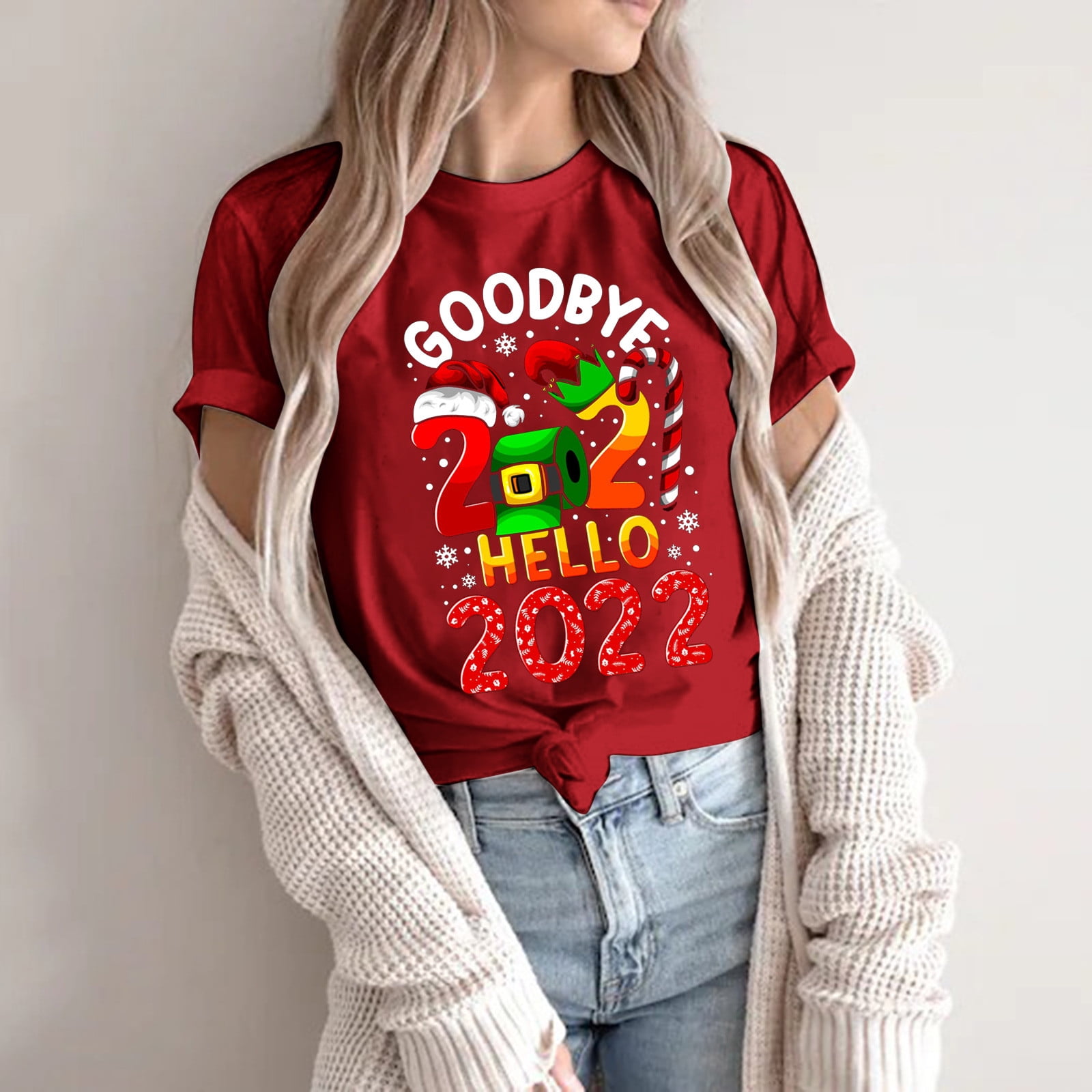 Tops Christmas Hours 2022 Christmas Tops For Women Fashion Mens And Womens 2022 Print Round Neck  Short-Sleeved T-Shirt Top Red S - Walmart.com