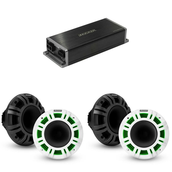 Kicker Marine KPX300.4 Powersports Amp & (2) 6.5" HLCD Marine LED Speakers
