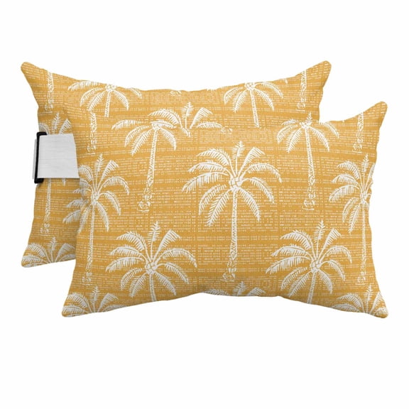 Yellow Orange Palm Tree Outdoor Pillows for Chaise Lounge Chair Beach Headrest Pillow Set of 2 Waterproof Lumbar Pillows with Insert&Strap Summer Botanical Tropical Tree Pool Pillow 12"x20"