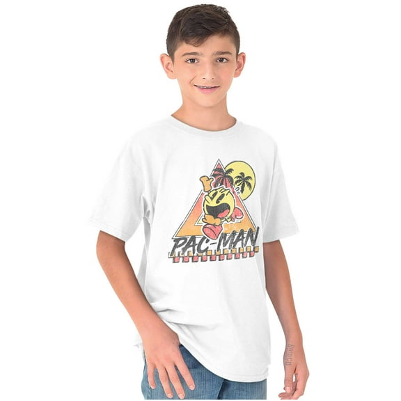 PACMAN Arcade Game Tropical Vacation Crewneck T Shirts Boy Girl Teen Brisco Brands S