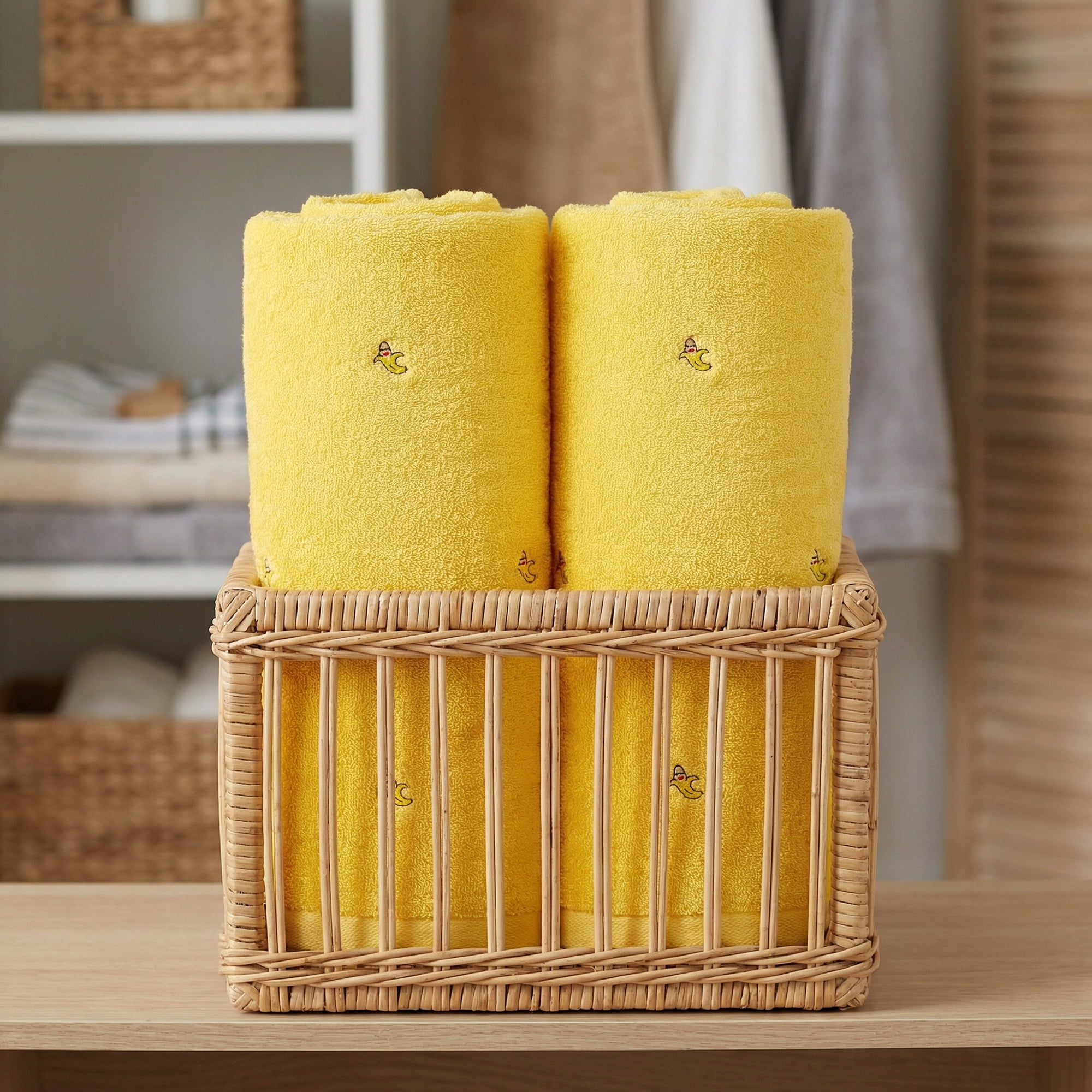 Unique Bargains Soft Absorbent Bath Towel 2 Pack Banana Yellow/Blue 55"x28"