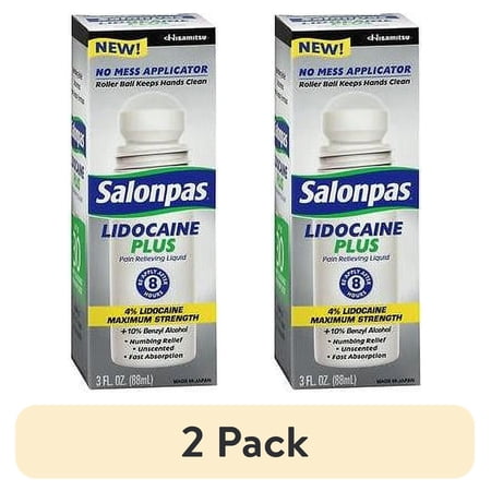 (2 pack) Salonpas lidocaine plus roll on pain relieving 4% lidocaine 3oz each