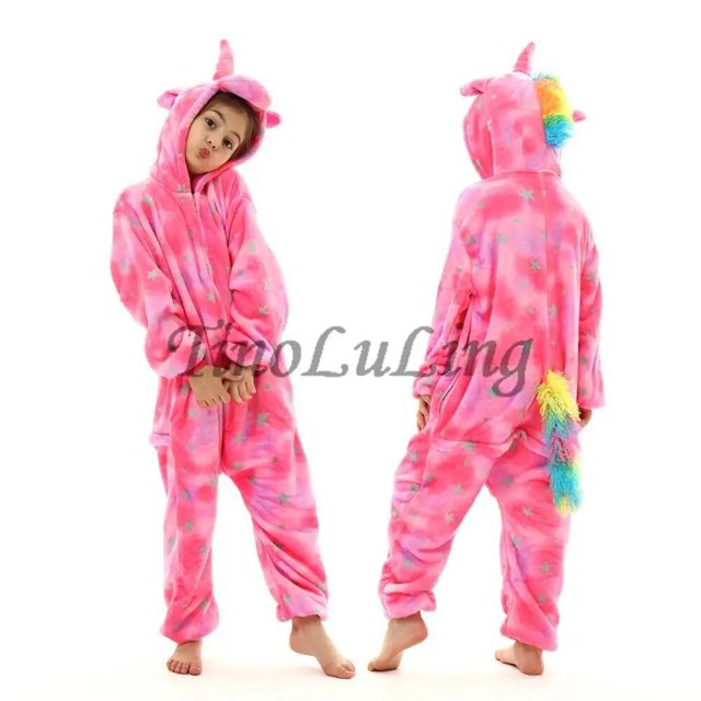 Conjuntos de pijamas Kigurumi de unicornio, disfraz de Halloween con viñetas de animales, pijamas Kigurumi de Navidad para niños de 4 a 12 años