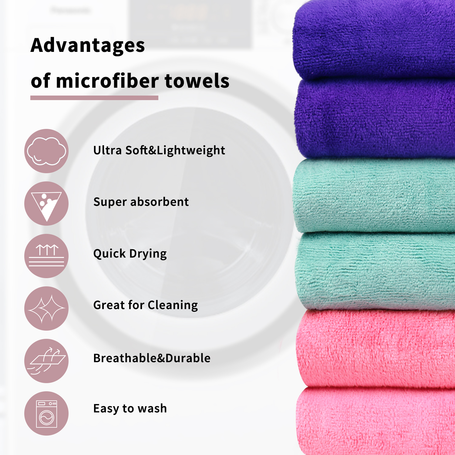 JML Bath Towel, Microfiber 6 Pack Towel Sets (27 x 55") - Extra Absorbent, Fast Drying Multipurpose Use as Bath Fitness Towel, Sports Towels, Yoga Towel, Green Blue Pink - image 4 of 5