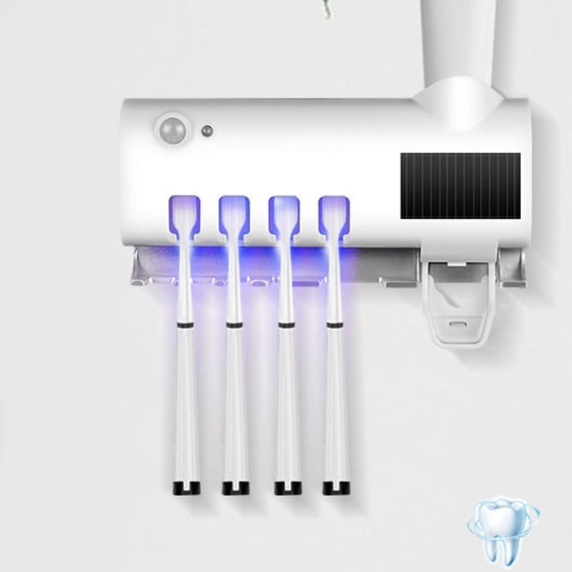 Soporte para cepillo de dientes limpiador montado en la pared estante para cepillos de dientes UV seguro inteligente con dispensador de pasta de dientes para baño blanco