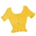thumbnail image 4 of Camiseta de punto Mujer Manga corta Cuello cuadrado Slim Fit Botón Top, Amarillo Noticed AP001523-02B, 4 of 7