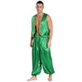 thumbnail image 3 of Aislor Men's Arabian Prince Belly Dance Silky Waistcoat with Harem Pants for Ballroom Green XXL, 3 of 7