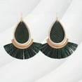 thumbnail image 3 of Boho Snakeskin Faux Leather Teardop Fan Fringe Tassel Macrame Dangle Earrings, 3 of 8