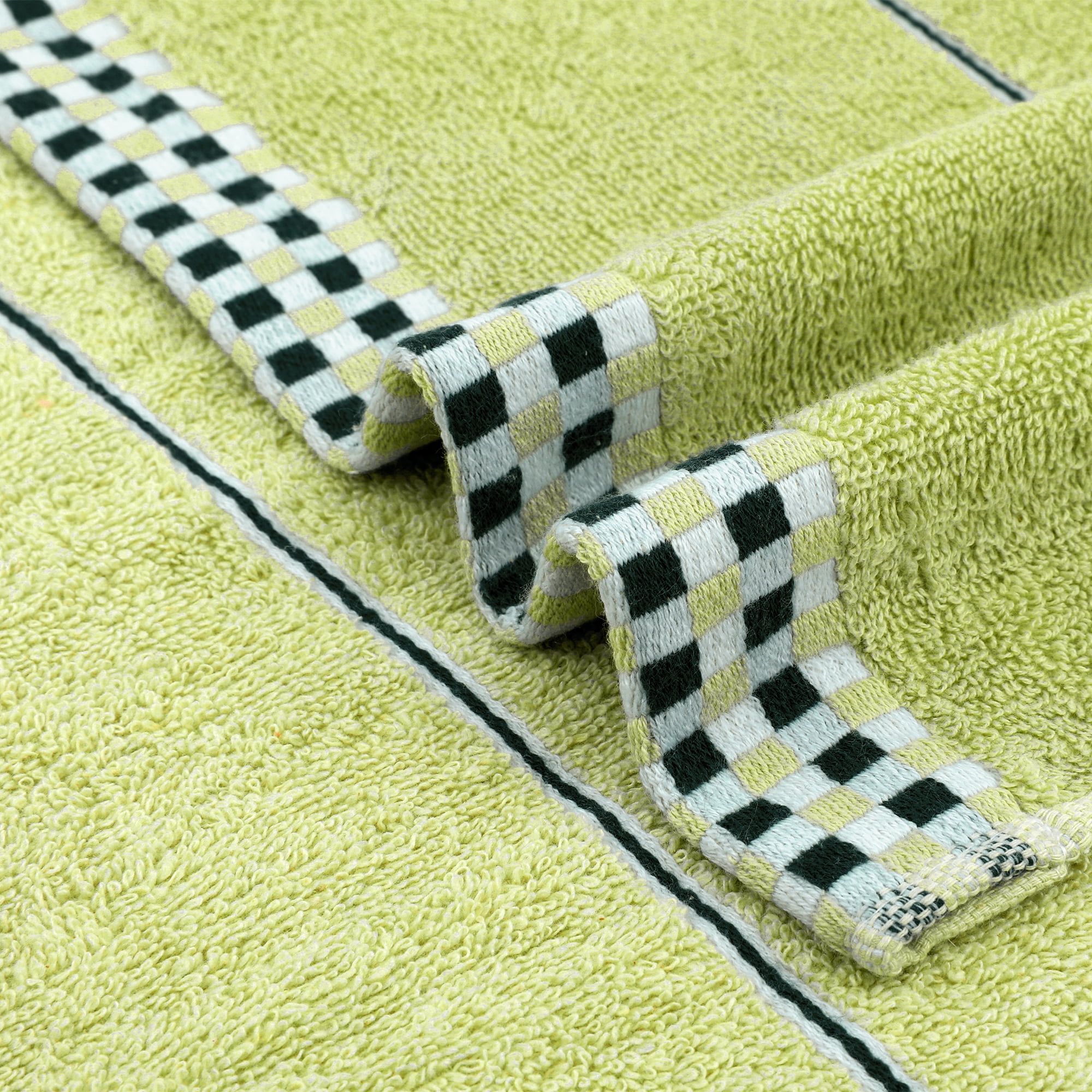 Unique Bargains 4 Pcs Checked Soft Hand Towel 14 x 30 Inch Green/Grey