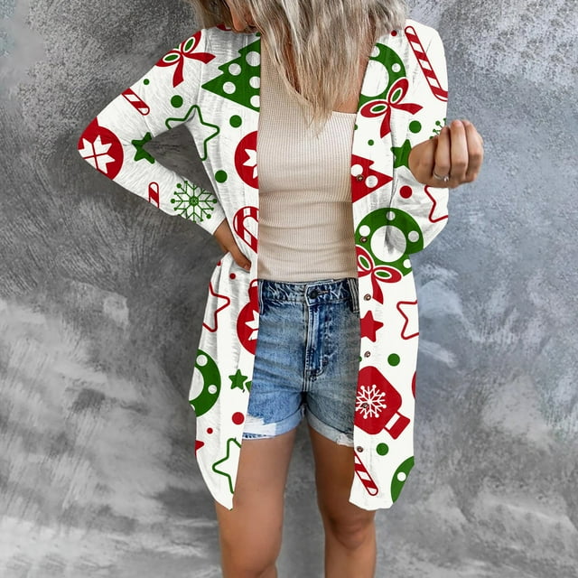 Chrismas Shirt Coat, Open Front Shirt Coat Long Sleeve For Shopping Type 1,Type 2,Type 3,Type 4,Type 5,Type 6,Type 7,Type 8