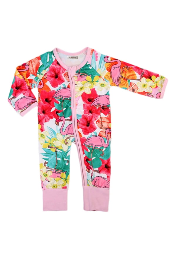 Infant Baby Girl Lightweight Colorful Floral Overall Long Sleeve Romper (100/18-24 Months)
