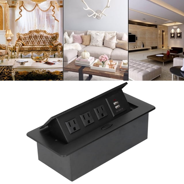 Power Socket, USB Port Desk Outlet Slow Opening Waterproof AC125V 10A Fine Workmanship for Office