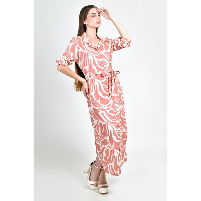 Vestido camisero de lino estampado Roman Fashion /Juvenil, 2154 (Rosa) rosa M