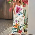 thumbnail image 2 of Women's Loose Sleeveless Jumpsuits Various Flower Print Adjustable Spaghetti Strap Stretchy Long Pant Romper Jumpsuit with Pockets, 2 of 5