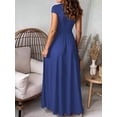 thumbnail image 6 of Women'S Deep V Neck Solid Color Pleated High Waist Slit Club Party Evening Long Maxi Dress Blue S, 6 of 7